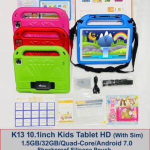 tablette enfant wintouch k13 10.1 pouces 1.5gb ram 32gb android 7.0 avec sim coque antichoc + montre + portefeuille cadeau guinée